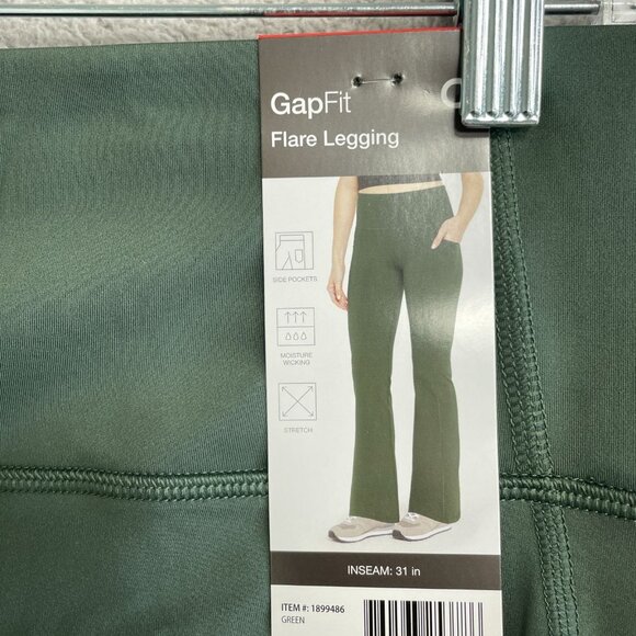 NEW Gap Fit Women's M Green Flare Leggings Green Side Pocket - Picture 12 of 15